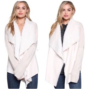 QUINN Knit Sherpa Collared Open Cardigan